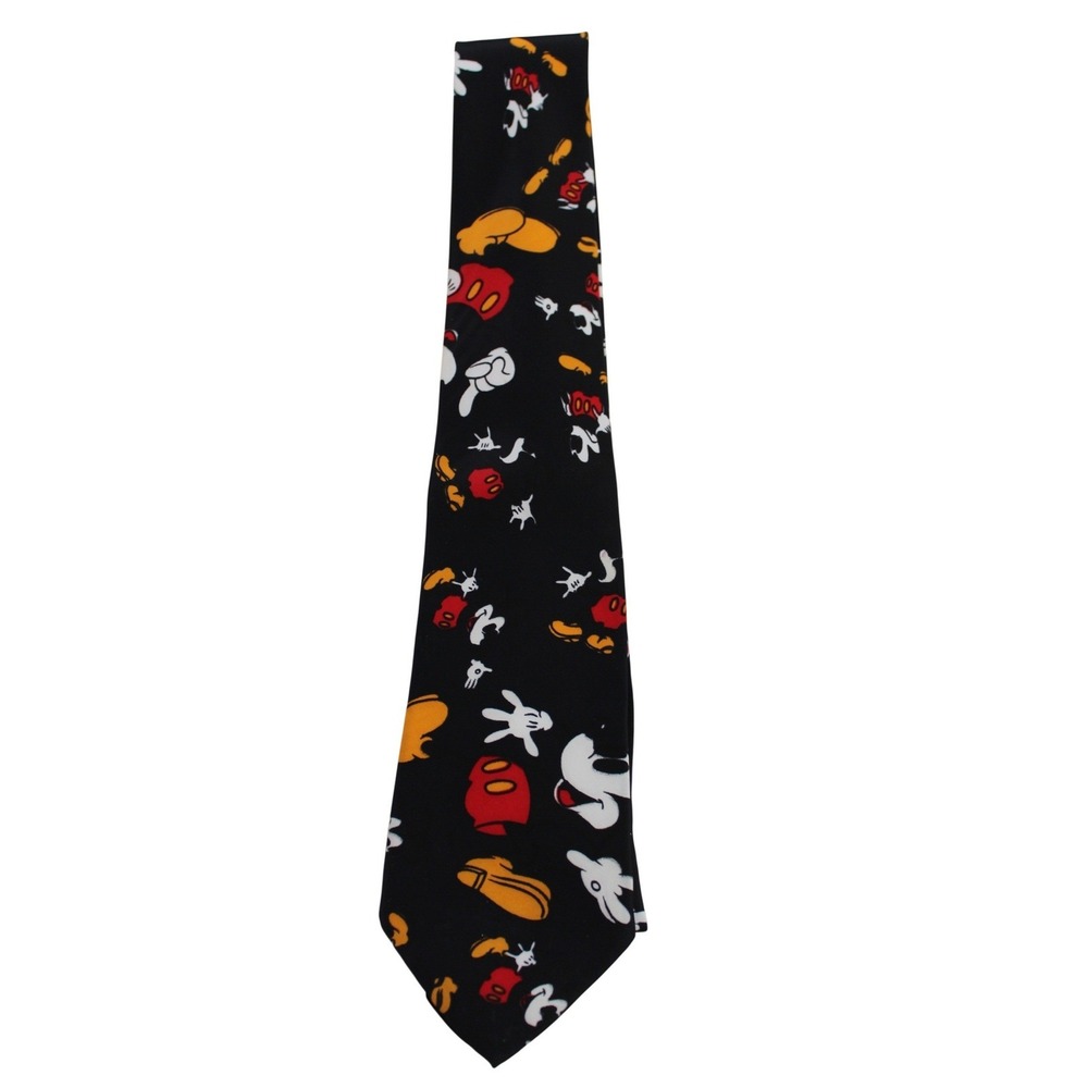 Italian Pure Silk Black Necktie Mickey Mouse Icon Print Disney Vintage
